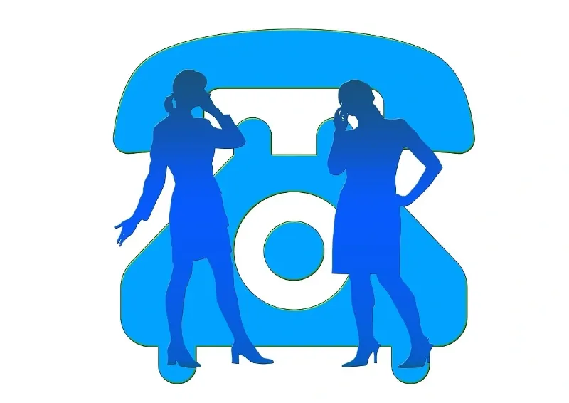 2 silhouettes of women on their phones in front of an big illustrated telephone