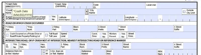 ID & location section of an accident report