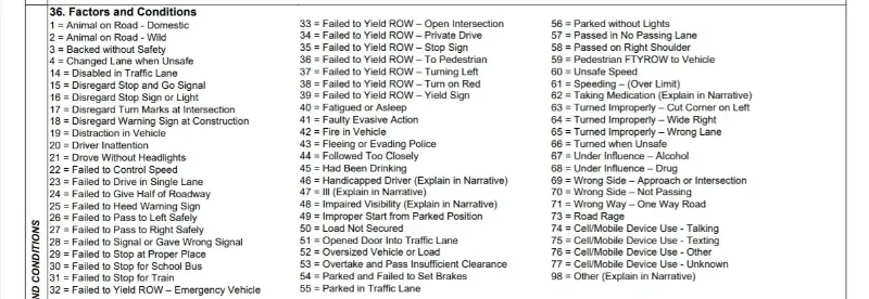 factors and conditions section of an accident report