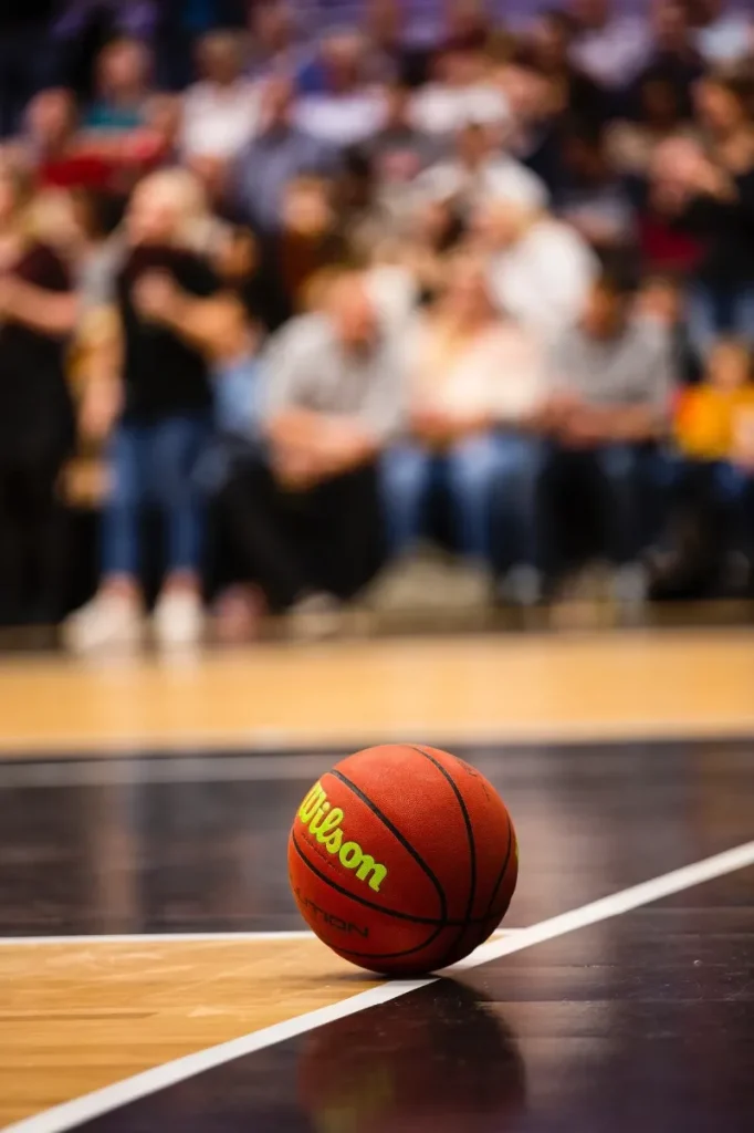 basketball on a basketball court