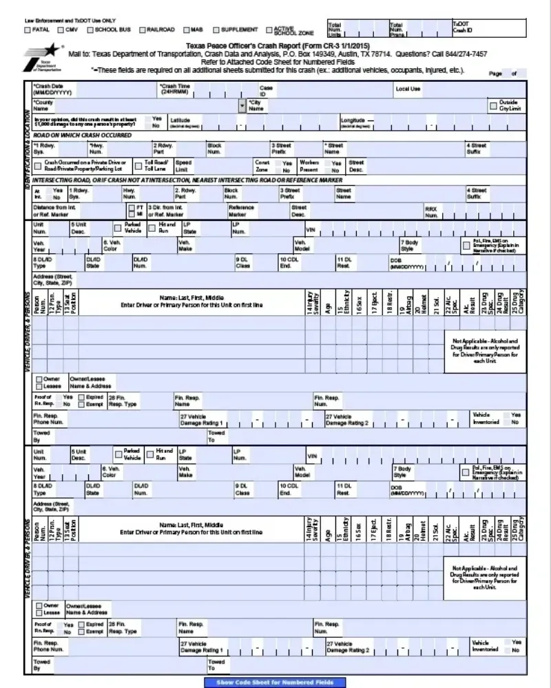 blank police crash report