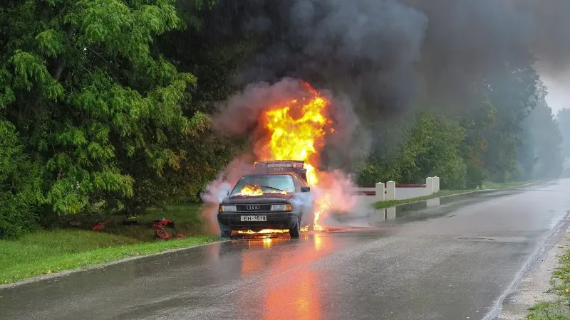 car in Norway in flames